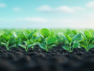Non-GMO soybean plants, close-up in organic farm, 3D illustration