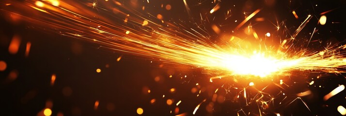 Naklejka premium Using an iron welding torch in front of a fiery spark and without wearing gloves The welding sparks and fumes pose a health hazard