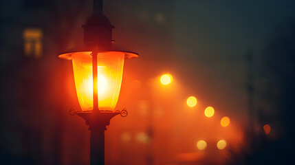 Atmospheric Urban Night Illuminated by Warm Sodium Vapor Street Lamp Creating Cozy Ambiance