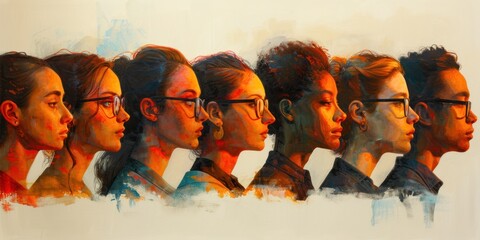 Diverse individuals exploring personality types through the enneagram test in an artistic representation