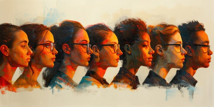 Diverse individuals exploring personality types through the enneagram test in an artistic representation