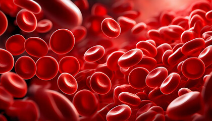 Red blood cells circulating in the blood vessels.