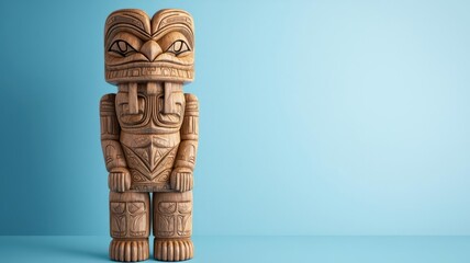 Ornate tribal totem pole featuring ritualistic figures and detailed carvings, used for decoration, 3D illustration