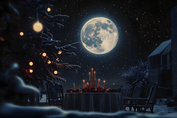 Naklejka premium Christmas painting night moon.
