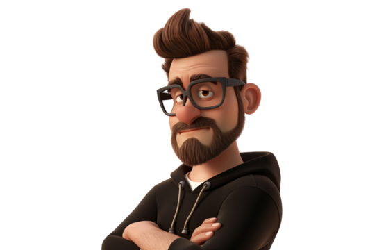 Man wearing dark color hoodie. Transparent background.