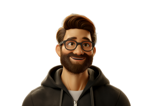 Man wearing dark color hoodie. Transparent background.