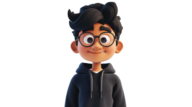 Man wearing dark color hoodie. Transparent background.