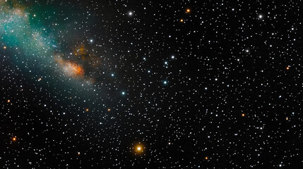 Obraz premium Starry night sky with numerous stars, a colorful nebula, and cosmic dust. The image captures the vastness and beauty of space.