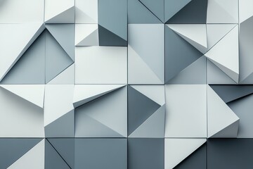 Geometric abstract 3D wall, gray triangles and polygons