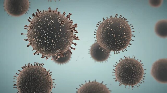 Close-up view of viruses under a microscope in a laboratory setting