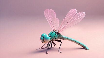 Pastel cute dragonfly. 3D render.