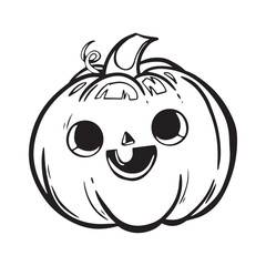 Halloween pumpkin head mascot logo. Handdrawn autumn illustration with a funny pumpkin. Doodle pumpkin Trick or treat. Spooky kawaii face Pumpkin. Vector illustration isolated in cartoon style.