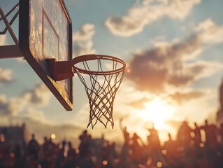 Naklejka premium basketball hoop on the background of blue sky