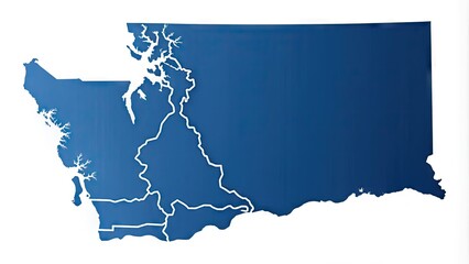 Simple blue outline of Washington state's borders, including the Olympic Peninsula and Puget Sound, filled with white, on a transparent background.