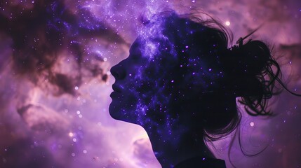 Silhouette with Cosmic Galaxy Background