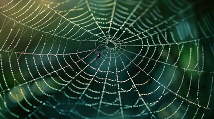A spiderweb with dew drops