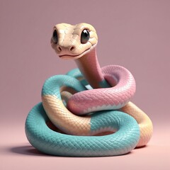 Fototapeta premium Cute pastel snake. 3D render.