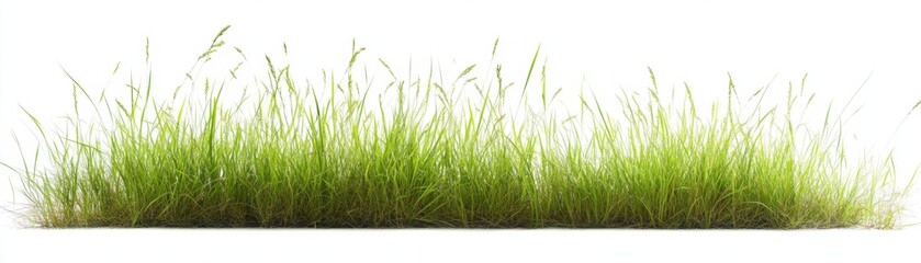 Obraz premium A row of vibrant green grass blades against a white background.