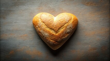 Obraz premium Heart shaped bread on solid background with shallow depth of field, bread,heart, tasty, copy space, heartwarming, love, bakery, white, isolated, shaped, homemade, celebration, romantic