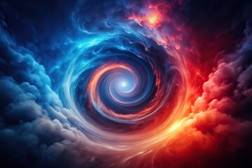 Dark blue red background illuminated by glowing spiral cloud macro, mystical,blue, glowing, vibrant, futuristic, dramatic, dynamic, contrast, cosmic, celestial, vibrant, energy, spiral