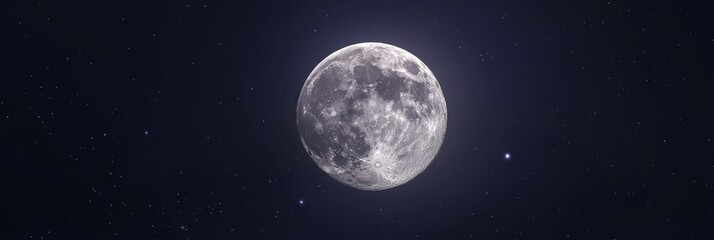 Naklejka premium An Adobe Stock image depicts the dazzling glow of a full moon casting a glowing light on the night sky