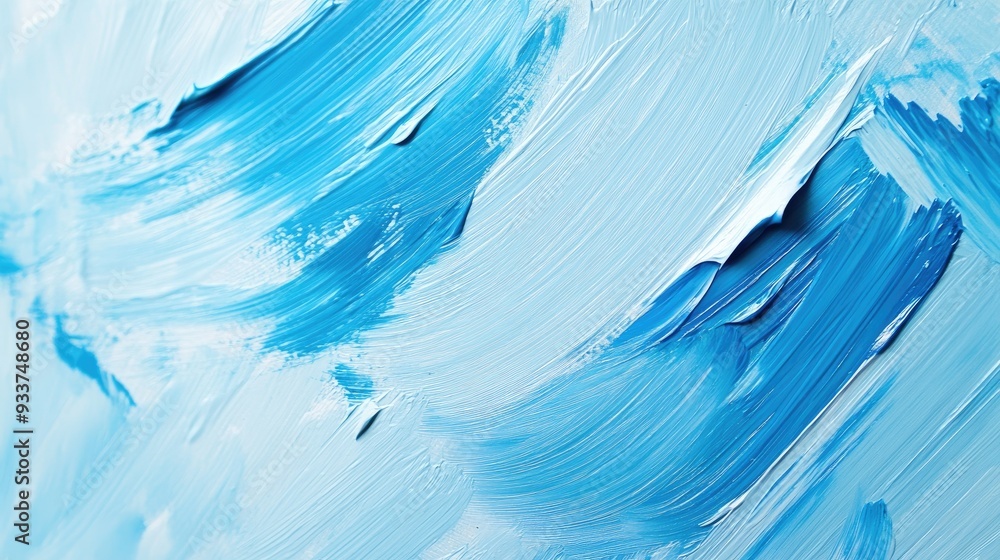 Poster a close-up of light blue paintbrush strokes on a canvas, creating a soft abstract background