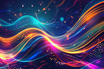 Obraz premium Abstract background adorned with a myriad of colorful neon lines, each leaving behind a radiant trail of light.