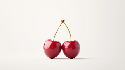 Minimalist 3D Illustration of Elegant Cherries on White Background