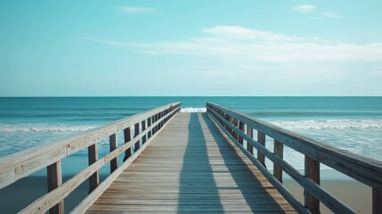 Myrtle Beach pier stretching out into the ocean, with calm waves and a clear horizon, ideal for coastal and travel themes