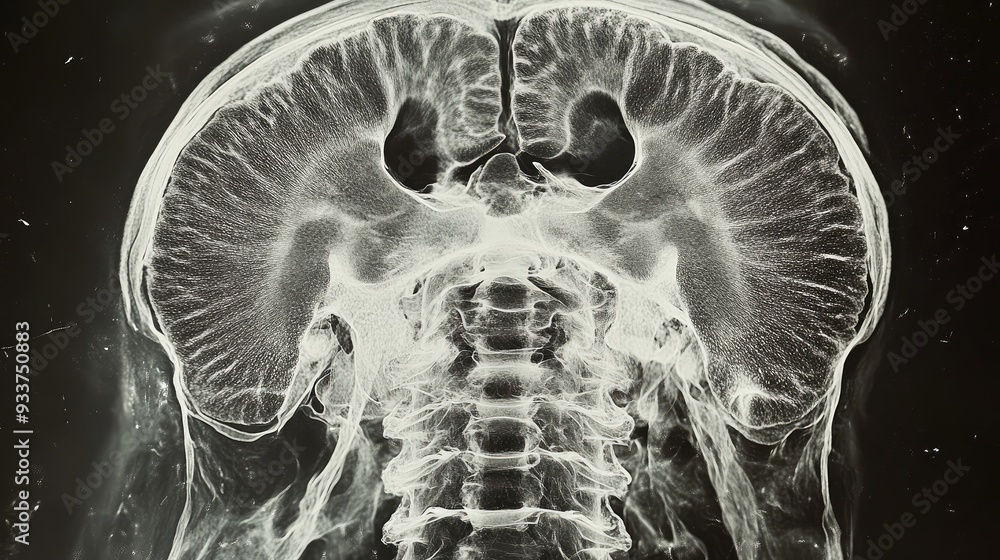 Poster close-up of a complete mri scan of the spinal cord, showing detailed sections. copy space on the rig