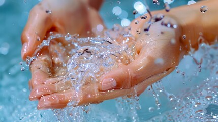 A woman's hands with water splashing on them