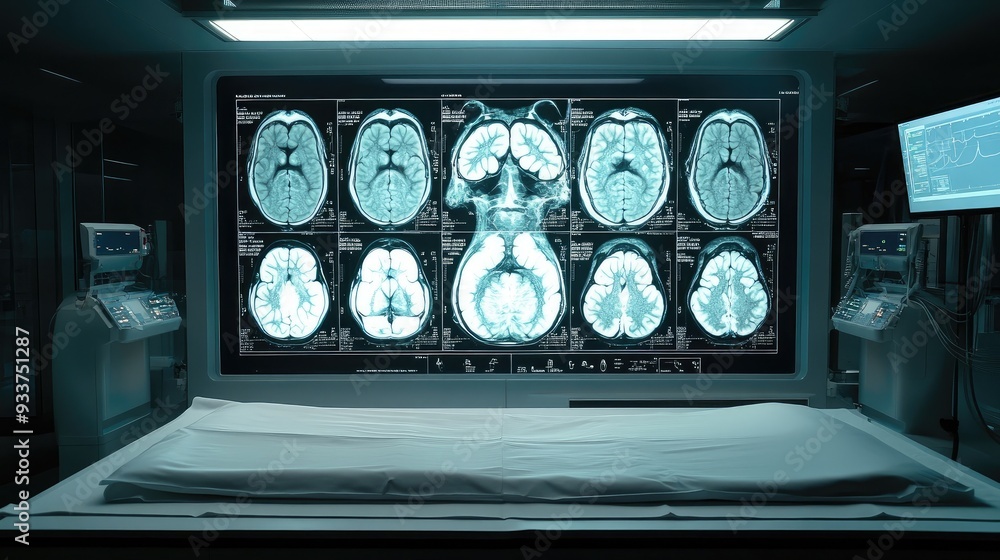 Poster full display of abdominal mri results on a light table, with a blank area for text on the right side