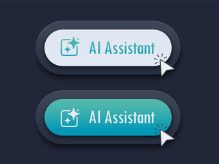 Modern AI assistant Button. 3D push button. AI stars. Artificial intelligence technology concept. Chat with AI. UI UX design, Vector illustration.