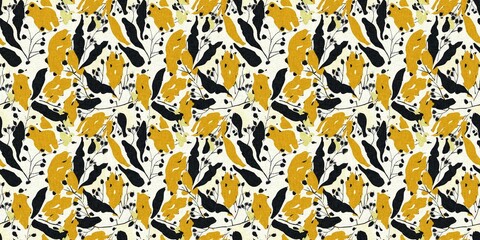 Modern printed fabric flower block print pattern with linen texture effect. Stylized boho dark floral for chic fashion background motif border design.