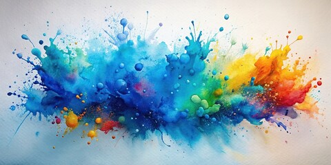 Fototapeta premium Blue colorful watercolor splash on paper background with depth of field, paint, paper, depth of field,watercolor, creative, creativity, illustration, artistic, decorative, design, artsy