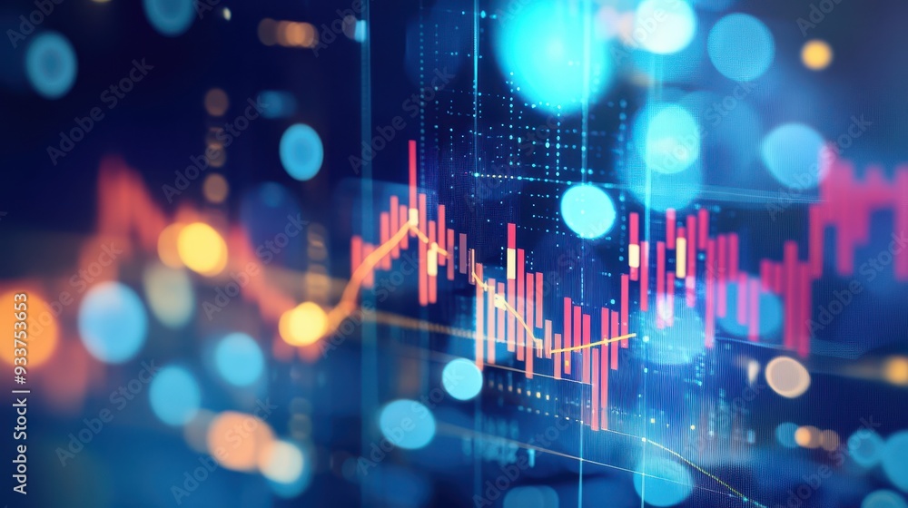 Poster abstract financial data background with charts and graphs representing stock market trends, investme