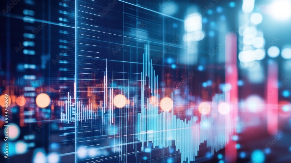 Aufkleber abstract financial data visualization with glowing graphs and charts representing market trends, sto