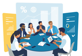 Strategy. Discussion. Teamwork. Business vector illustration. 