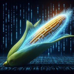 33 Luminogram & Matrix Code A glowing ear of corn with matrix co