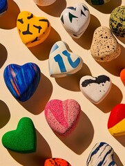 Fototapeta premium A group of painted rocks with different shapes and colors