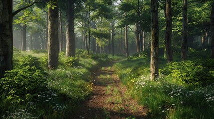 Obraz premium Path Through a Lush Forest Illustration