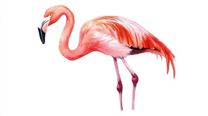 Obraz premium Tropical bird pink flamingo watercolor illustration hand drawn isolated on white background