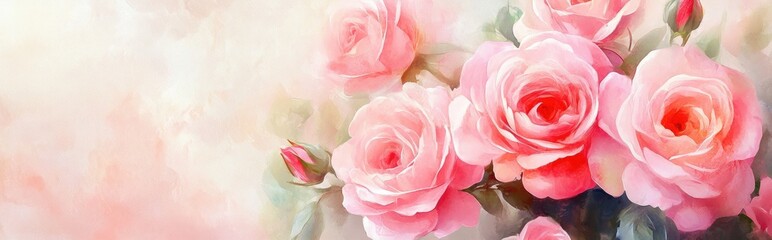 Obraz premium Pink watercolor roses in a bouquet on a light backdrop