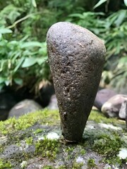 closeup of stacked rocks on the beach, stacked rocks in the river