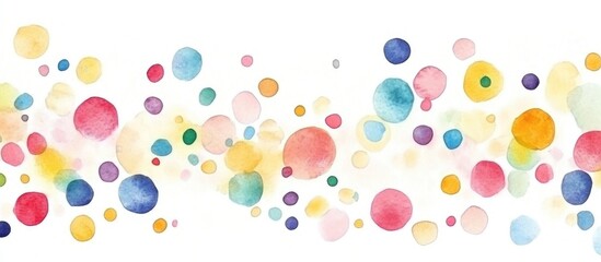 Watercolor confetti featuring a white paper frame Vibrantly colored dots suitable for festive celebrations Isolated watercolor confetti evokes a joyful atmosphere Abstract artistic background Hand