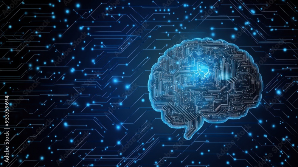 Fototapete digital brain representation on a circuit board background, symbolizing artificial intelligence and 