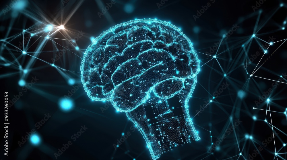 Leinwandbilder digital representation of a brain with blue neural connections and a star-like glow, showcasing arti