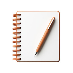 An open spiral-bound notebook with a matching orange pen placed on top, on a transparent background, perfect for note-taking and writing themes.
