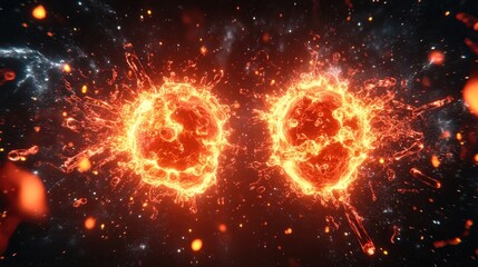 Obraz premium Explosive cosmic energy spheres illuminate the dark universe, representing dynamic celestial events and powerful cosmic phenomena.