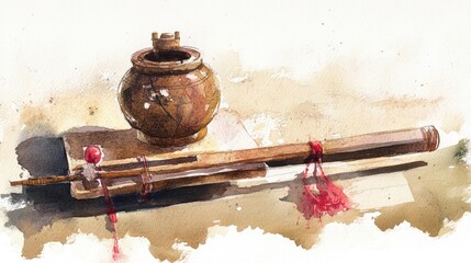 Watercolor depiction of a traditional toy from Japan